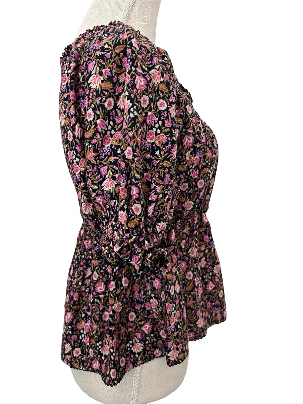 Old Navy Black Floral Square-Neck Smocked Peplum Top